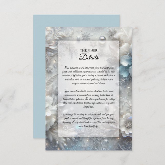 Snowy Petals i Fryst Bloom Bröllop Tilläggskort (Fram/baksida)