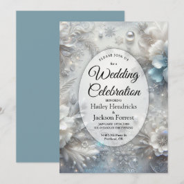 Snowy Petals in Frozen Bloom Wedding Inbjudningar
