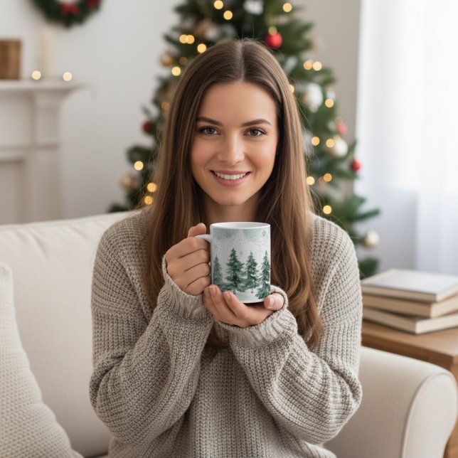 Snowy Pine Tree Winter Scene | Christmas Gift   Kaffemugg (Cozy up with this snowy pine tree mug,perfect for winter mornings and festive holiday vibes)