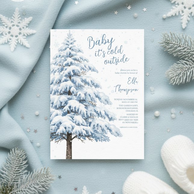 Snowy Pine Winter Snowflakes Landscape Baby Shower Inbjudningar (Snowy Pine Winter Snowflakes Landscape Baby Shower Invitation)