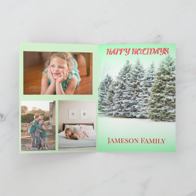 Snowy Pines Merry Christmas Holiday Greeting Helgkort (Inuti)