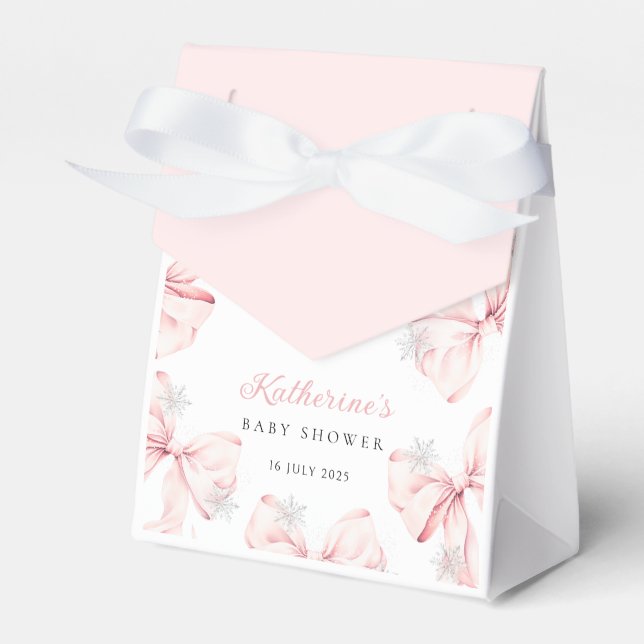 Snowy Pink Bow Baby Shower Presentaskar (Framsidan Sidan)