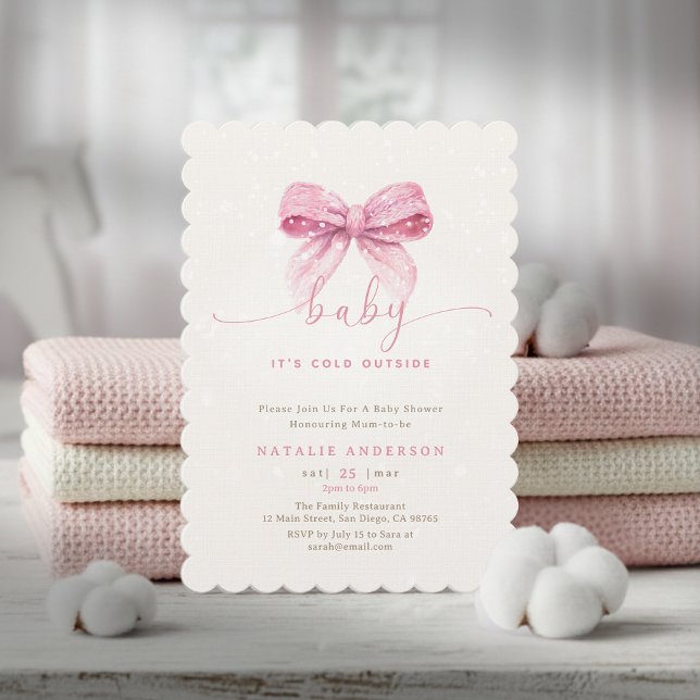Snowy Pink Coquette It's Cold Outside Baby Shower Inbjudningar (Snowy Pink Coquette It's Cold Outside Baby Shower Invitation)
