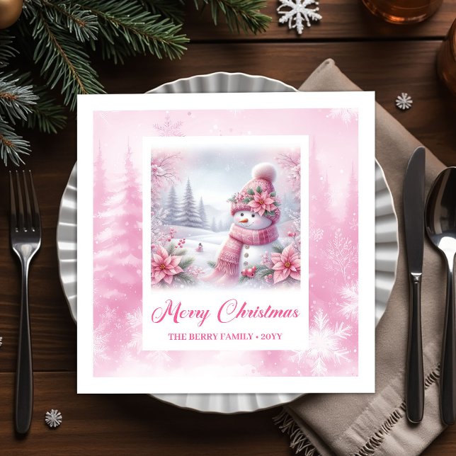 Snowy Pinkmas Christmas Scene Napkins Kids Holiday Pappersservett (Snowy Pinkmas Christmas Scene Napkins Kids Holiday Party)