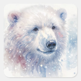 Snowy Polar Bear Watercolor Fyrkantigt Klistermärke