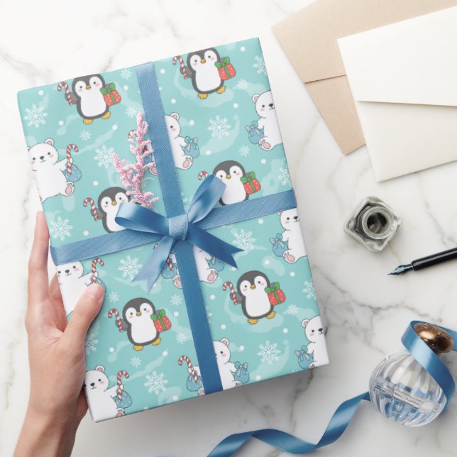 Snowy Polar Bears & Penguins Wrapping Paper | Cute Presentpapper (Gifting)