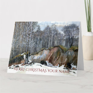 Snowy ravine-målarfärg på silke kort