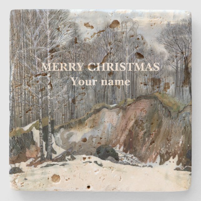 Snowy ravine vattenfärg stenunderlägg (Framsidan)