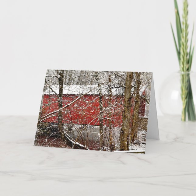 Snowy Red Ashland Covered Bridge i Delaware Tack Kort (Framsida)