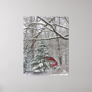 Snowy Red Barn Canvastryck