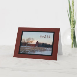 Snowy Red Barn God Jul Svenska julkort Helgkort