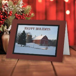 Snowy Red Barn Land jul Helgkort