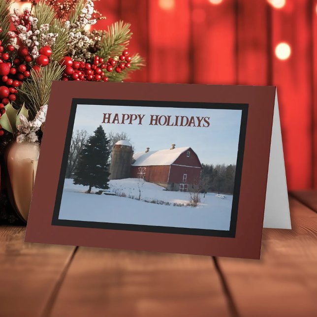 Snowy Red Barn Land jul Helgkort (Skapare uppladdad)