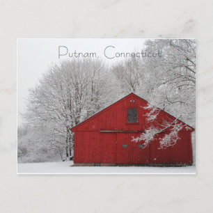 Snowy Red Barn Putnam, vykort för anslutningspunkt