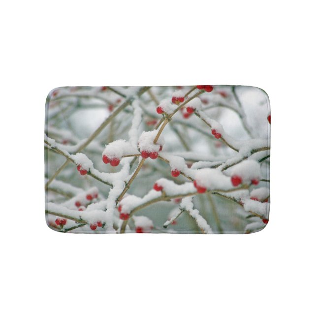 Snowy Red Berries Winter Scene Badrumsmatta (Framsidan)