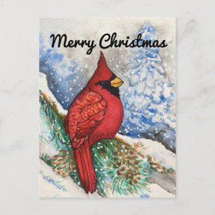 Snowy Red Cardinal God jul Vykort