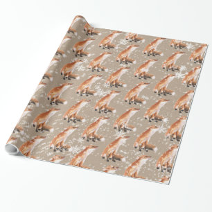 Snowy Red Fox Kraft Papprare Wrapping Presentpapper
