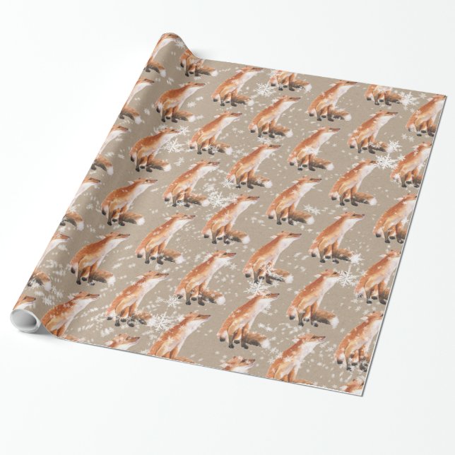 Snowy Red Fox Kraft Papprare Wrapping Presentpapper (Utrullad)