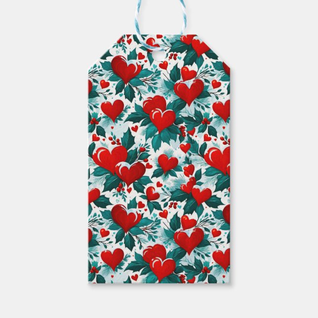 Snowy Red-julhjärtan och Holly Presentetikett (Framsidan)