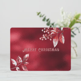 Snowy Red Leaves Christmas Holiday Card Julkort