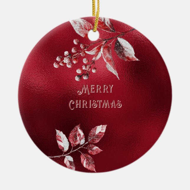 Snowy Red Lövs jul Ornament (Framsidan)