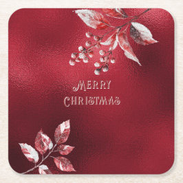 Snowy Red Lövs Papper Underlägg