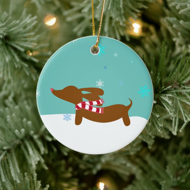 Snowy Reindeer Dachshund Träd Helgdag Ornament (Träd)