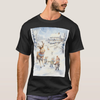 Snowy Reindeer Frolic T Shirt