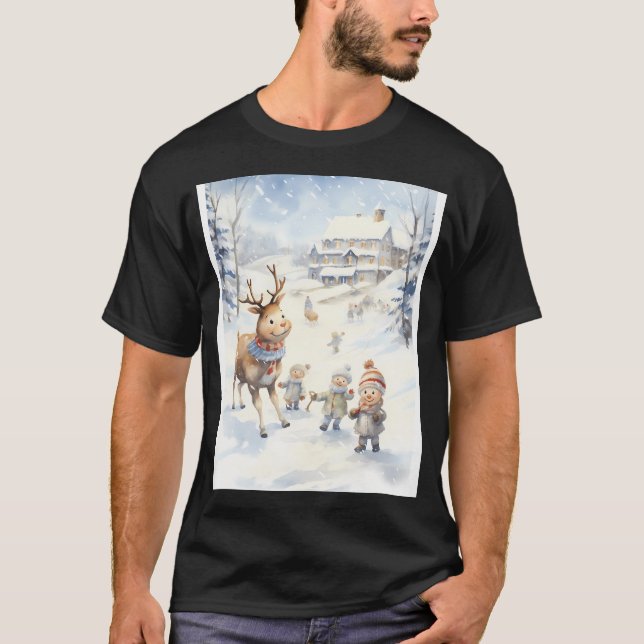 Snowy Reindeer Frolic T Shirt (Framsida)