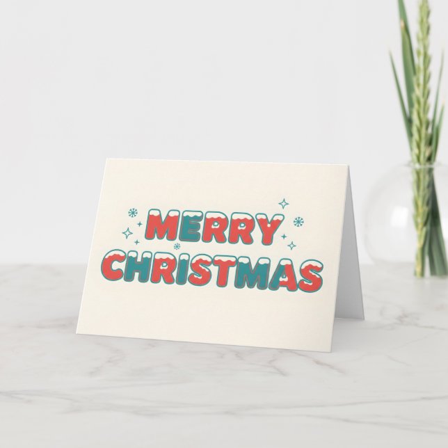 Snowy Retro Kids Script Merry Christmas Helgkort (Framsida)