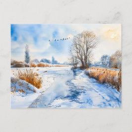 Snowy Riverbank in Winter Havelland Watercolor Vykort