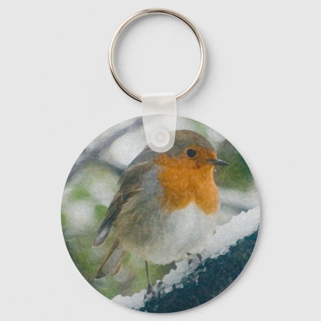 Snowy Robin Keychain Nyckelring (Framsida)