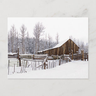 Snowy Rural Barn Scene Photo Thinking Vykort