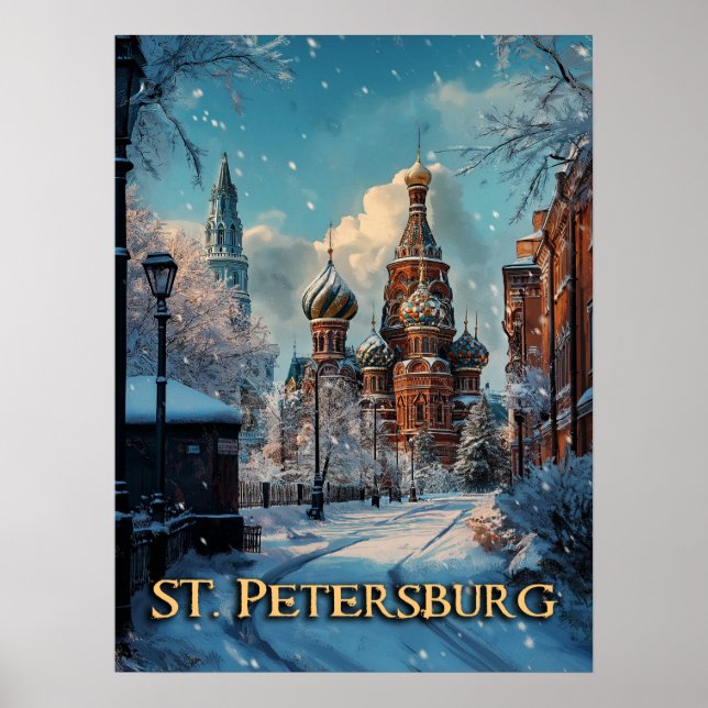 Snowy Russian Charm - St Petersburg Winter Travel Poster (Framsidan)