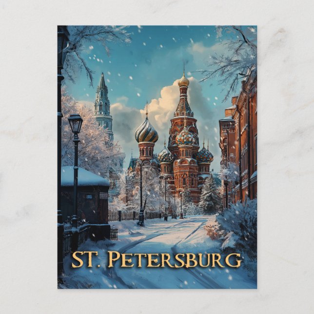 Snowy Russian Charm - St Petersburg Winter Travel Vykort (Framsida)