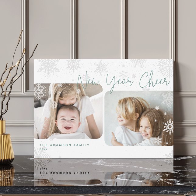 Snowy Script | 2 Photo Gott nytt år Helgdag Card Julkort (Skapare uppladdad)