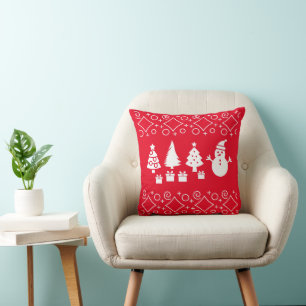 Snowy Serenity: Julgranar och Snögubbe Kudde