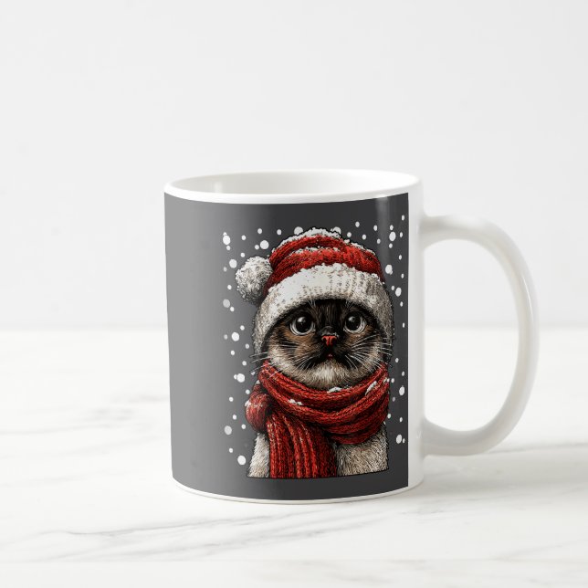 Snowy Siamese Cat With Snow Santa Hat Winter Chris Kaffemugg (Höger)
