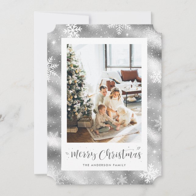 Snowy Silver Foil Photo God jul Card Julkort (Framsida)