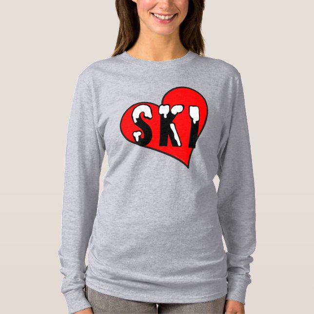 Snowy Ski Heart T Shirt (Framsida)