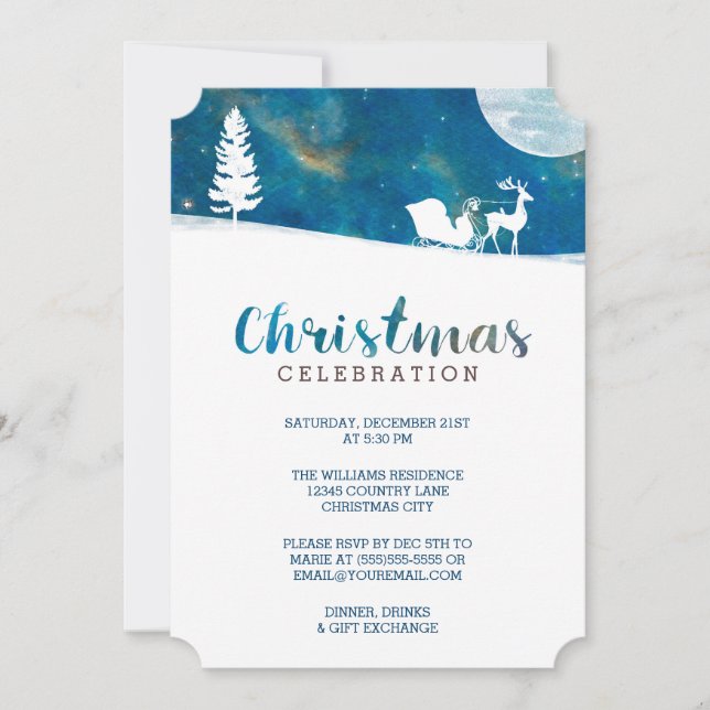 Snowy Sleigh Ride Aurora Borealis jul Party Inbjudningar (Framsida)