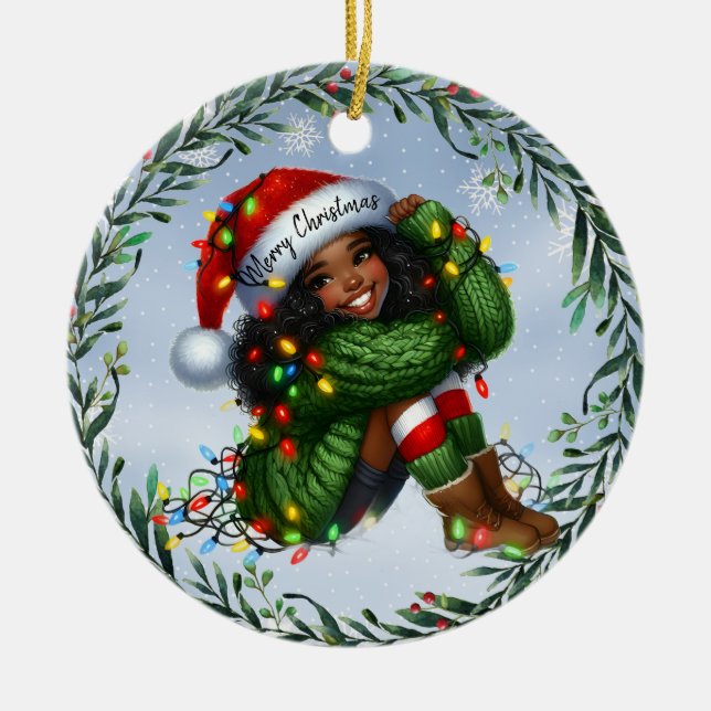 Snowy Smiles and a Santa Hat of Wishes Julgransprydnad Keramik (Framsidan)