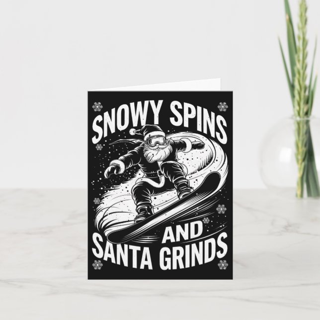 Snowy Spins Santa Grinds Snowboarder jul Sno Kort (Framsida)