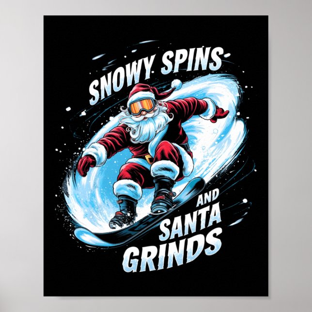 Snowy Spins Santa Grinds Snowboarder jul Sno Poster (Framsidan)