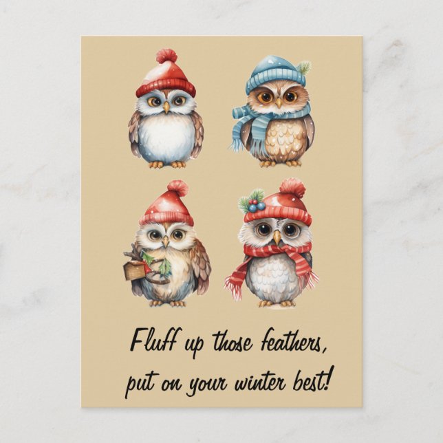 Snowy Spirits: Uggla in Winter's Warmth Vykort (Framsida)