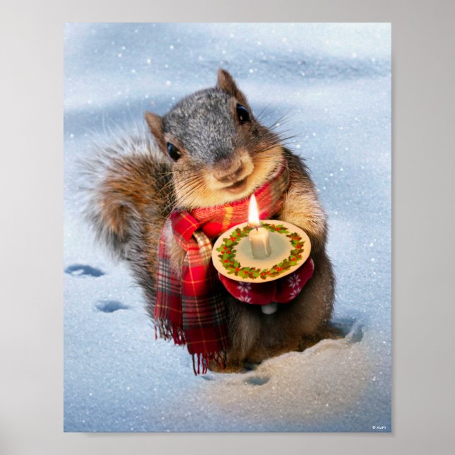 Snowy Squirrel Holding Candle Poster (Framsidan)