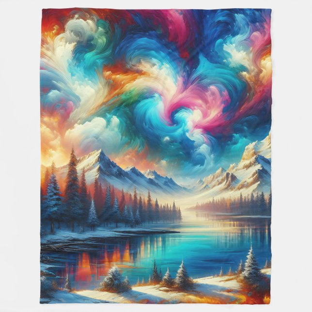"Snowy Tie-Dye Ligcape - Vibrant Winter Art" Fleecefilt (Framsidan)