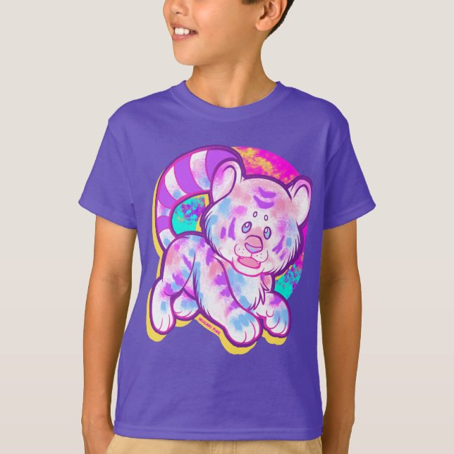 Snowy Tiger Cute Neon Kidcore T Shirt (Framsida)