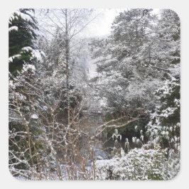 Snowy Träd Fyrkantigt Klistermärke