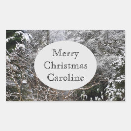 Snowy Träd Rektangulärt Klistermärke